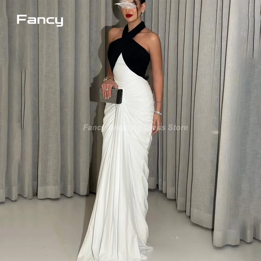 Fancy Simple Black White Mermaid Evening Dress Sexy Pleat Halter Formal Women Sleeveless Floor-Length Prom Party Gowns
Fancy Simple Black White Mermaid Evening Dress Sexy Pleat Halter Formal Women Sleeveless Floor-Length Prom Party Gowns