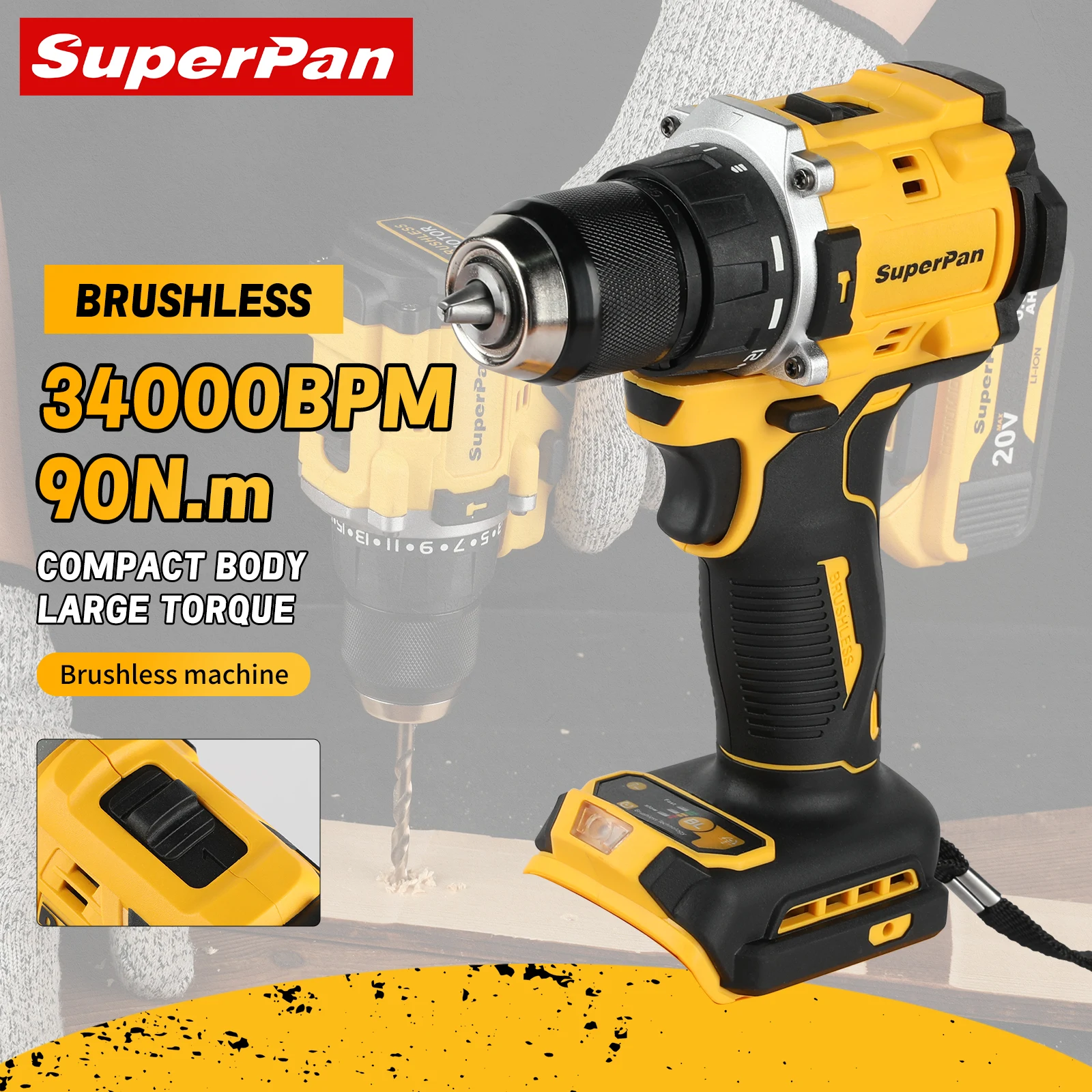 Бесщеточная ударная дрель Superpan 20V DCD805, аккумуляторный шуруповерт для батареи Dewalt 18V, ручной инструмент для ремонта дома
Бесщеточная ударная дрель Superpan 20V DCD805, аккумуляторный шуруповерт для батареи Dewalt 18V, ручной инструмент для ремонта дома