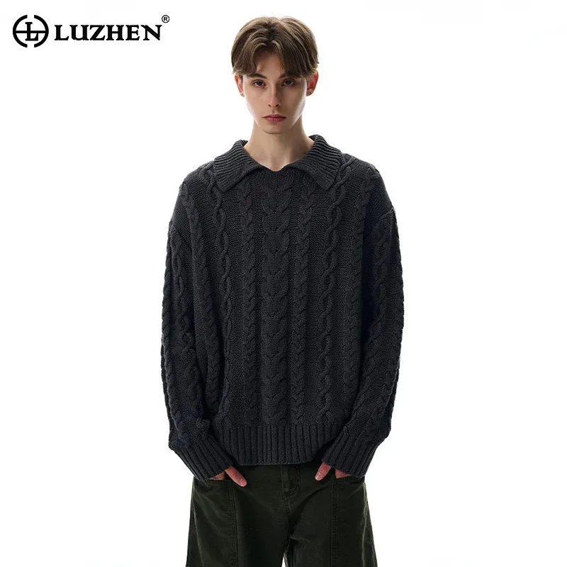 LUZHEN тканый однотонный вязаный пуловер высокого качества с лацканами, модный мужской оригинальный свитер 2025 года, красивая элегантная одежда JY4339 
LUZHEN тканый однотонный вязаный пуловер высокого качества с лацканами, модный мужской оригинальный свитер 2025 года, красивая элегантная одежда JY4339