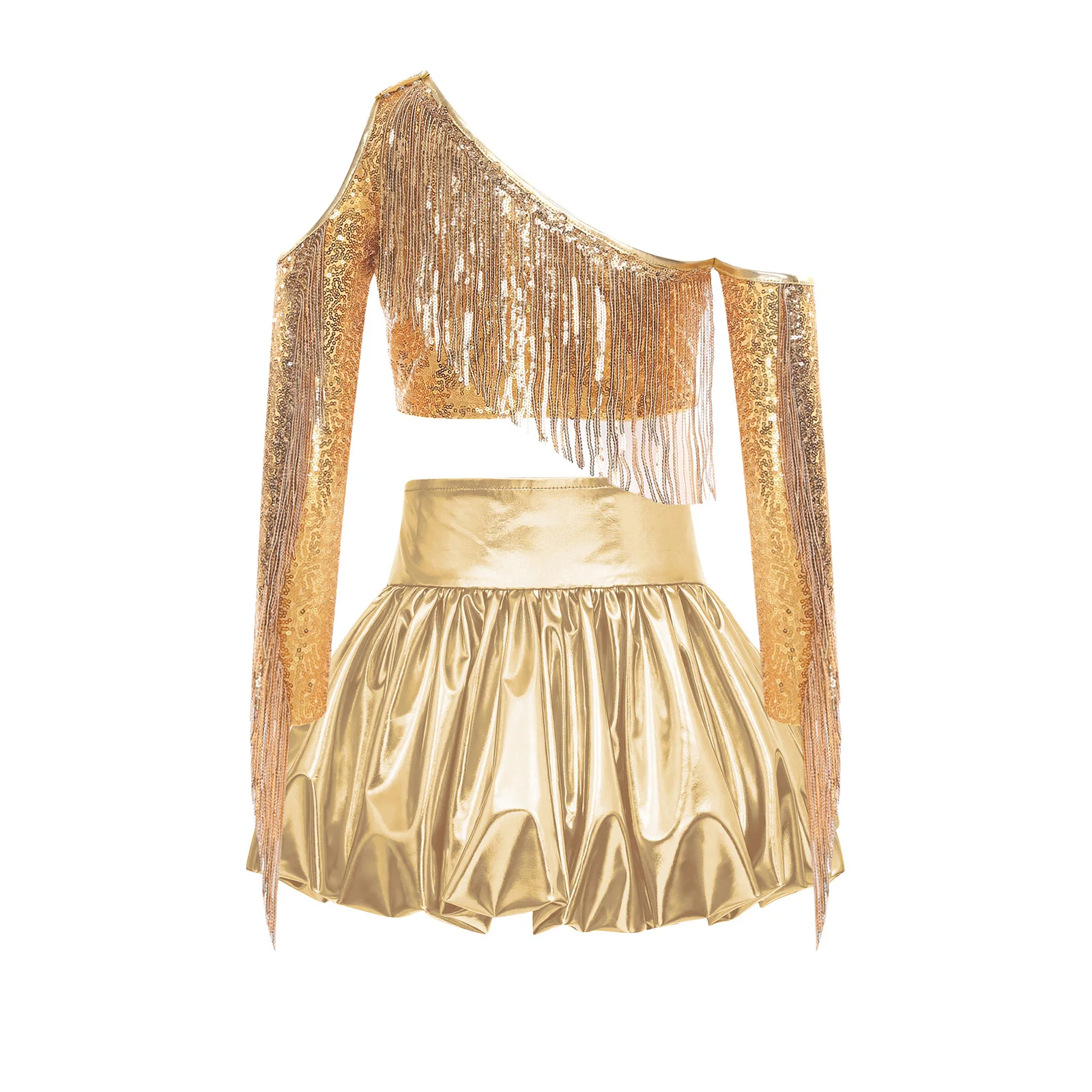 Girls Street Dance Clothes Metallic Sets Kids Stage Outfit Shiny Tassel Top with Bubble Skirt for Rave Party Performance Costume
Girls Street Dance Clothes Metallic Sets Kids Stage Outfit Shiny Tassel Top with Bubble Skirt for Rave Party Performance Costume