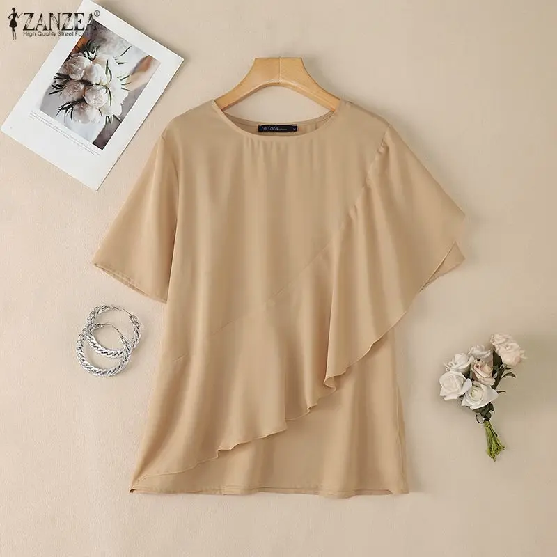 ZANZEA Woman Elegant Ruffles Trim Blouses O-Neck Half Sleeve Solid Color Pullover Long Tops Summer Casual Solid Blusas de Mujer
ZANZEA Woman Elegant Ruffles Trim Blouses O-Neck Half Sleeve Solid Color Pullover Long Tops Summer Casual Solid Blusas de Mujer