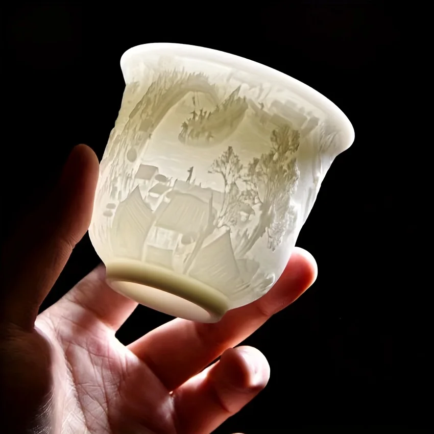 Dehua White Jade Porcelain Gongfu Tea Cup Along the River During Qingming Festival Relief Carving
Dehua White Jade Porcelain Gongfu Tea Cup Along the River During Qingming Festival Relief Carving