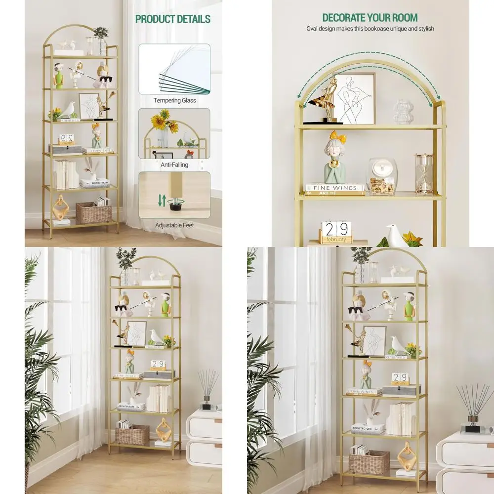 Стеллаж из золотистой стальной рамы с 6 полками из закаленного стекла для спальни, ванной комнаты, домашнего офиса
Стеллаж из золотистой стальной рамы с 6 полками из закаленного стекла для спальни, ванной комнаты, домашнего офиса