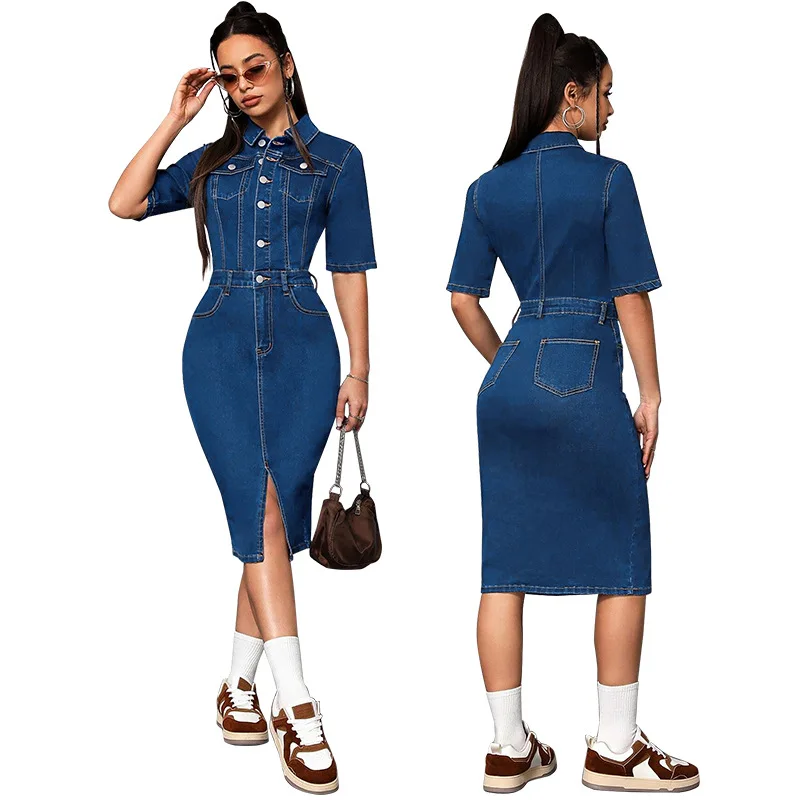 Knee Length Dress Women Denim Dresses Mom Jeans Short Sleeve Vestidos High Waist Elegant Splice Y2k Streetwear Party Club
Knee Length Dress Women Denim Dresses Mom Jeans Short Sleeve Vestidos High Waist Elegant Splice Y2k Streetwear Party Club
