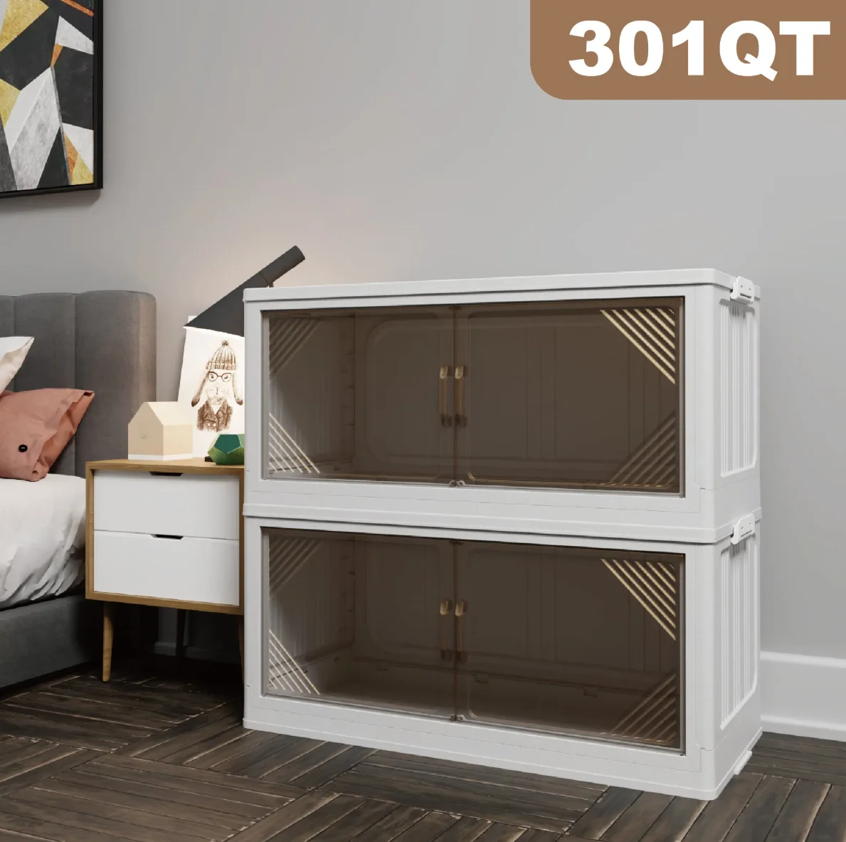 301QT 2-Pack, 35.4" Transparent Plastic Cabinets for Closet, Folding, Stackable with Open Front Door 
301QT 2-Pack, 35.4" Transparent Plastic Cabinets for Closet, Folding, Stackable with Open Front Door
