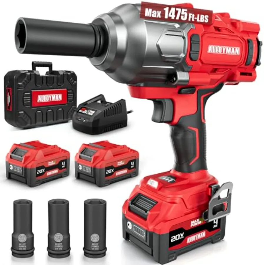 Беспроводной ударный гайковерт 1475 фунт-футов (2000 Н·м), 1/2 дюйма, высокомоментный, бесщеточный, 20В, с двумя аккумуляторами 4000 мАч
Беспроводной ударный гайковерт 1475 фунт-футов (2000 Н·м), 1/2 дюйма, высокомоментный, бесщеточный, 20В, с двумя аккумуляторами 4000 мАч