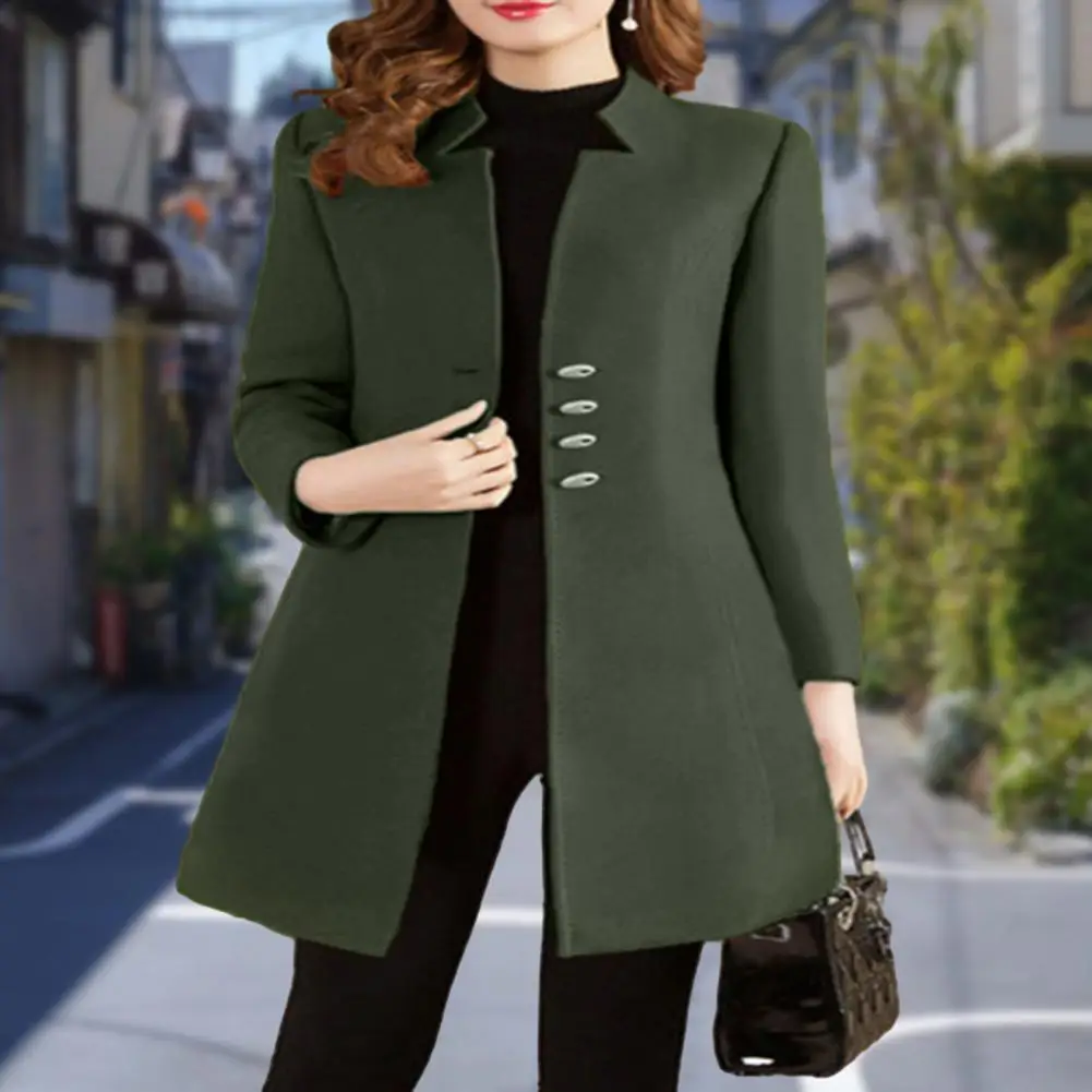 Notched Collar Coat Stylish Women's Mid-length Woolen Coat Notched Collar Slim Fit Outerwear for Autumn/winter Solid Color
Notched Collar Coat Stylish Women's Mid-length Woolen Coat Notched Collar Slim Fit Outerwear for Autumn/winter Solid Color