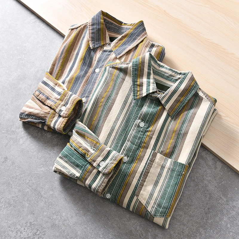 Cotton Flannel Long Sleeve Men's Shirt Spring New Loose Vertical Stripes Classic Style Japanese Retro Fashion Youth
Cotton Flannel Long Sleeve Men's Shirt Spring New Loose Vertical Stripes Classic Style Japanese Retro Fashion Youth