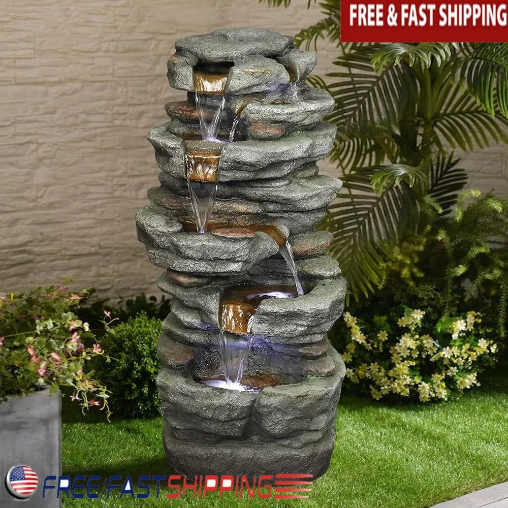 32.6 Inch Rock Water Fountain with LED Lights 6-Tier Poly-Resin Outdoor Relaxation Water Feature Patio Yard Deck
32.6 Inch Rock Water Fountain with LED Lights 6-Tier Poly-Resin Outdoor Relaxation Water Feature Patio Yard Deck