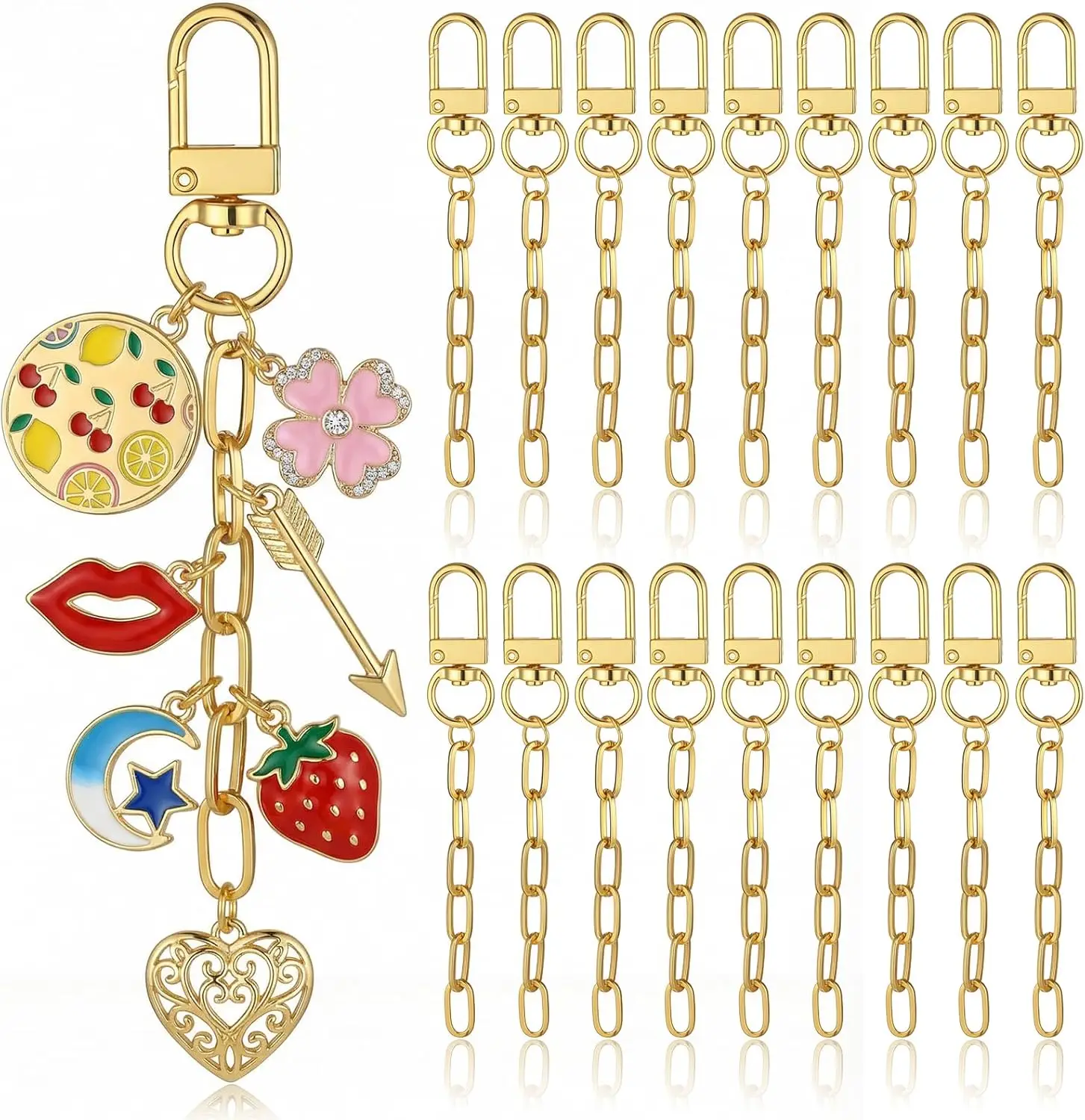 50 Pcs Keychain Making Kit Bulk Gold Metal Clips Rings Extender Chain Lobster Claw Swivel Snap Hook DIY Jewelry Bag Charms
50 Pcs Keychain Making Kit Bulk Gold Metal Clips Rings Extender Chain Lobster Claw Swivel Snap Hook DIY Jewelry Bag Charms