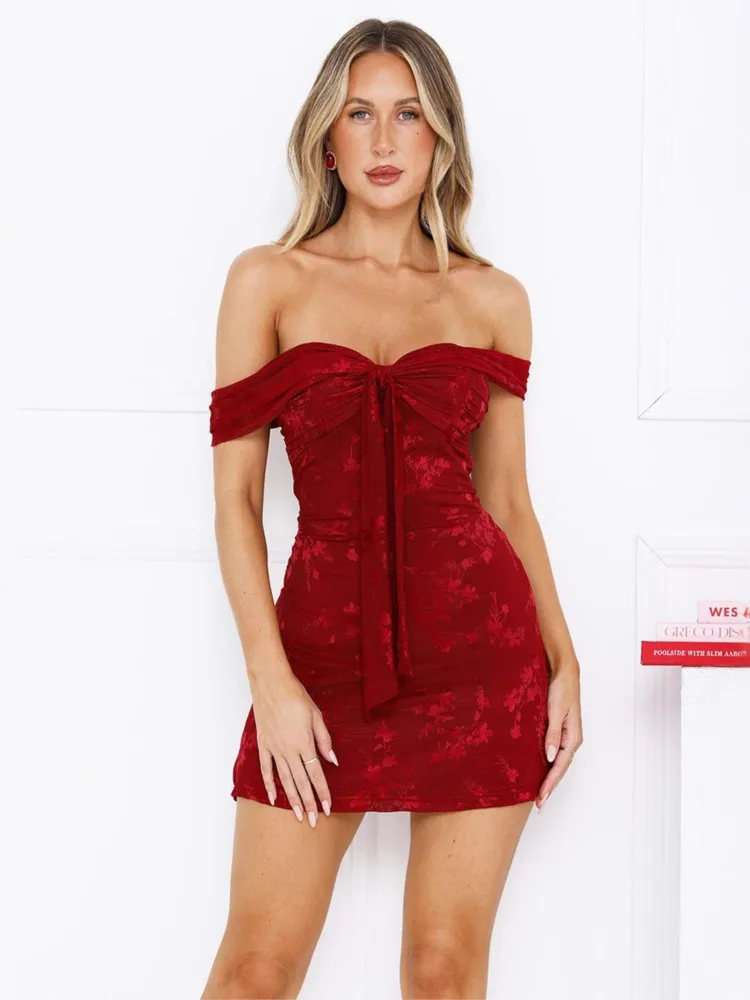 Dresses 2025 Woman Backless Strap Mesh Jacquard Sexy Breast Mini Vestidos Solid Color Off Shoulder Backless Elegant Temperament
Dresses 2025 Woman Backless Strap Mesh Jacquard Sexy Breast Mini Vestidos Solid Color Off Shoulder Backless Elegant Temperament