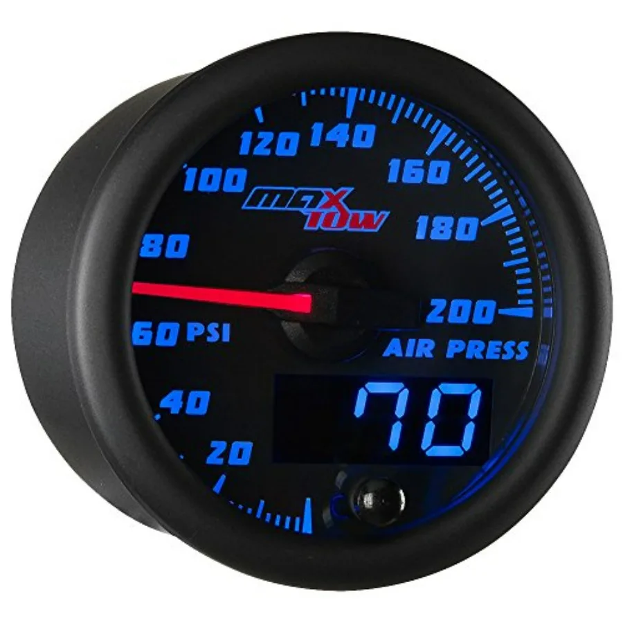 Double Vision 200 PSI Air Pressure Gauge Kit with Electronic Sensor for Air Ride Suspension Systems - Black Gauge Face with Blu
Double Vision 200 PSI Air Pressure Gauge Kit with Electronic Sensor for Air Ride Suspension Systems - Black Gauge Face with Blu