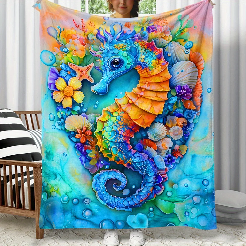 Colorful Seahorse Ocean Life Fleece Blanket Underwater Art Throw Blanket Marine Animal Design Soft Plush Bedding Decor for Kids
Colorful Seahorse Ocean Life Fleece Blanket Underwater Art Throw Blanket Marine Animal Design Soft Plush Bedding Decor for Kids