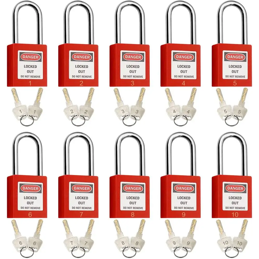 Safety Lockout Tagout Padlocks Keyed Differently Kit Stainless Steel Red 1-10 Set 
Safety Lockout Tagout Padlocks Keyed Differently Kit Stainless Steel Red 1-10 Set