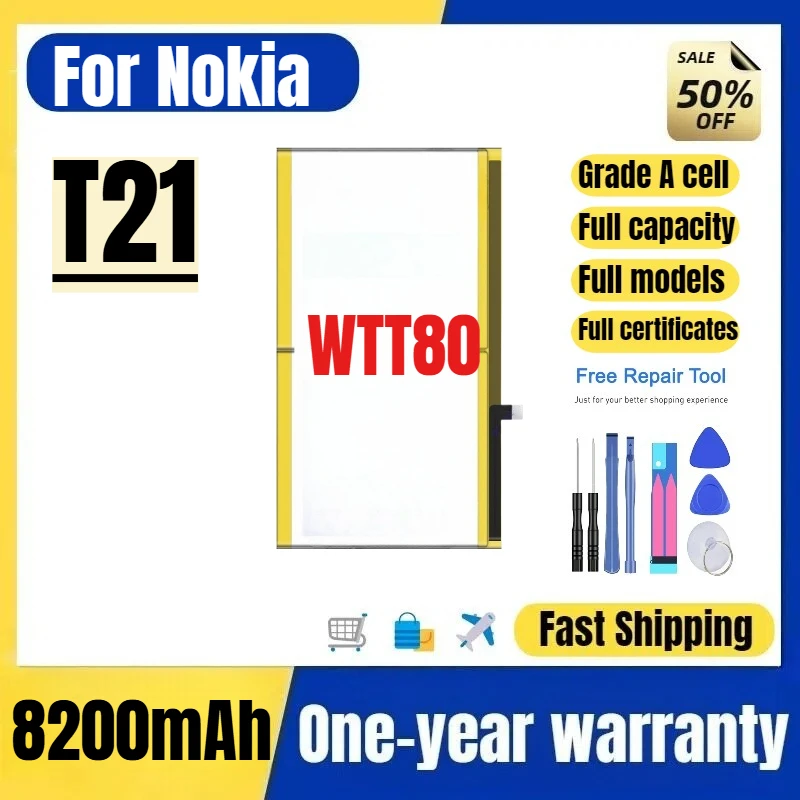 WTT80 for Nokia T21 Tablet Battery 0 Cycle High Quality High Capacity Battery Replacement Bateria Grade A Cell with Tools
WTT80 for Nokia T21 Tablet Battery 0 Cycle High Quality High Capacity Battery Replacement Bateria Grade A Cell with Tools