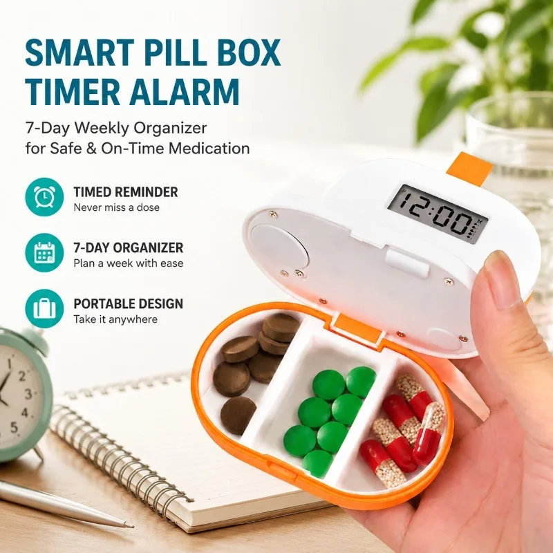 Smart Pill Box Timer Alarm Reminder 7-Day Weekly Organizer with LCD Screen, Portable Medicine Dispenser for Elderly
Smart Pill Box Timer Alarm Reminder 7-Day Weekly Organizer with LCD Screen, Portable Medicine Dispenser for Elderly