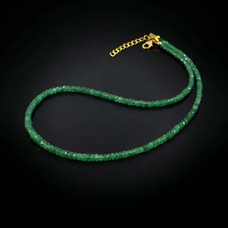 Natural Emerald Faceted Beaded Necklace in Sterling Silver
Natural Emerald Faceted Beaded Necklace in Sterling Silver