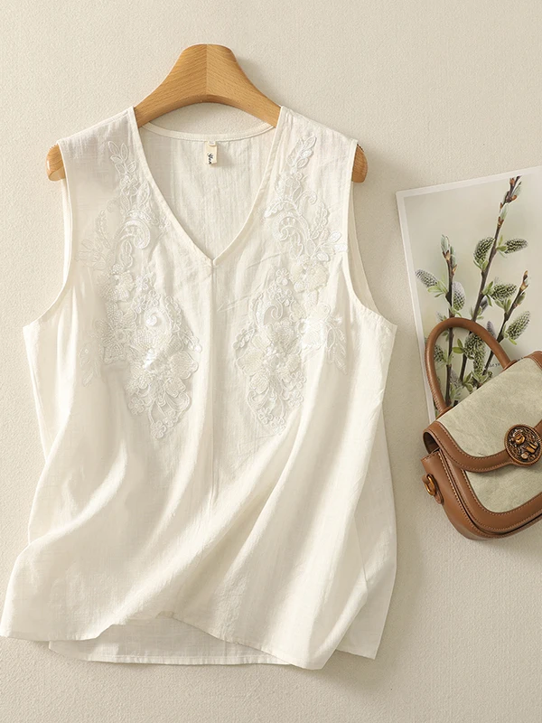 High-End Japanese Style Embroidered Beaded V-Neck Linen Vest Women's Fashionable Sleeveless Top Straight Cut Commute Style
High-End Japanese Style Embroidered Beaded V-Neck Linen Vest Women's Fashionable Sleeveless Top Straight Cut Commute Style