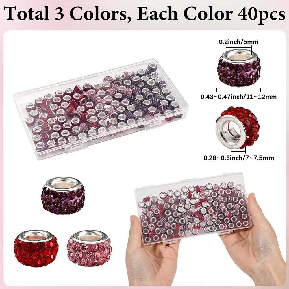120Pcs 3 Colors Polymer Clay Rhinestone European Large Hole Beads with Silver Color Plated Brass Cores Rondelle Mixed Color
120Pcs 3 Colors Polymer Clay Rhinestone European Large Hole Beads with Silver Color Plated Brass Cores Rondelle Mixed Color