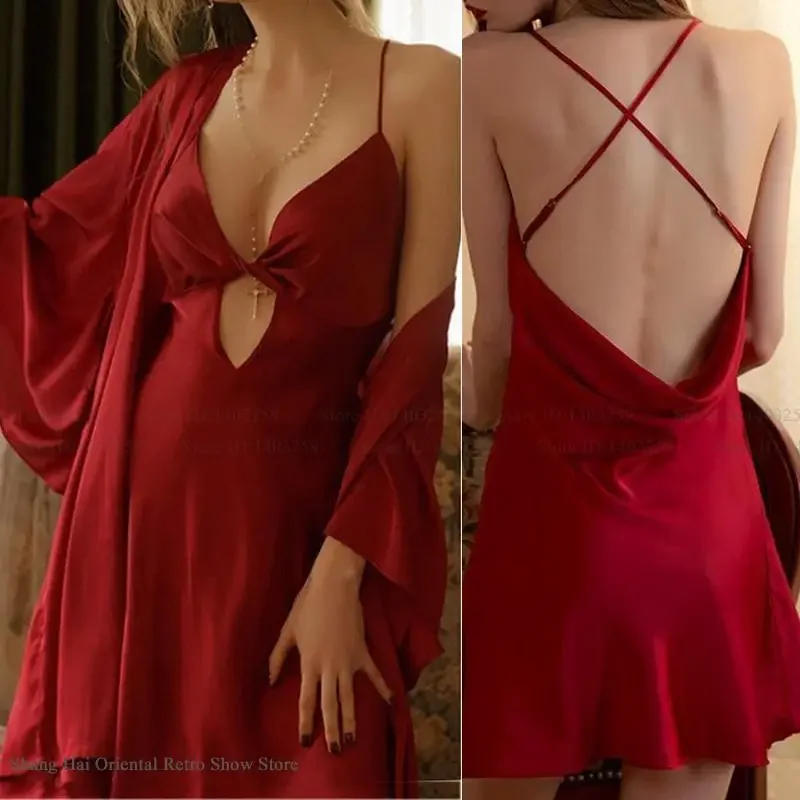 Sexy Hollow Out Female Nighty&Robe Set Nightgown Sexy Suspender Nightdress Intimate Lingerie Loose Silk Satin Homewear Bathrobe
Sexy Hollow Out Female Nighty&Robe Set Nightgown Sexy Suspender Nightdress Intimate Lingerie Loose Silk Satin Homewear Bathrobe