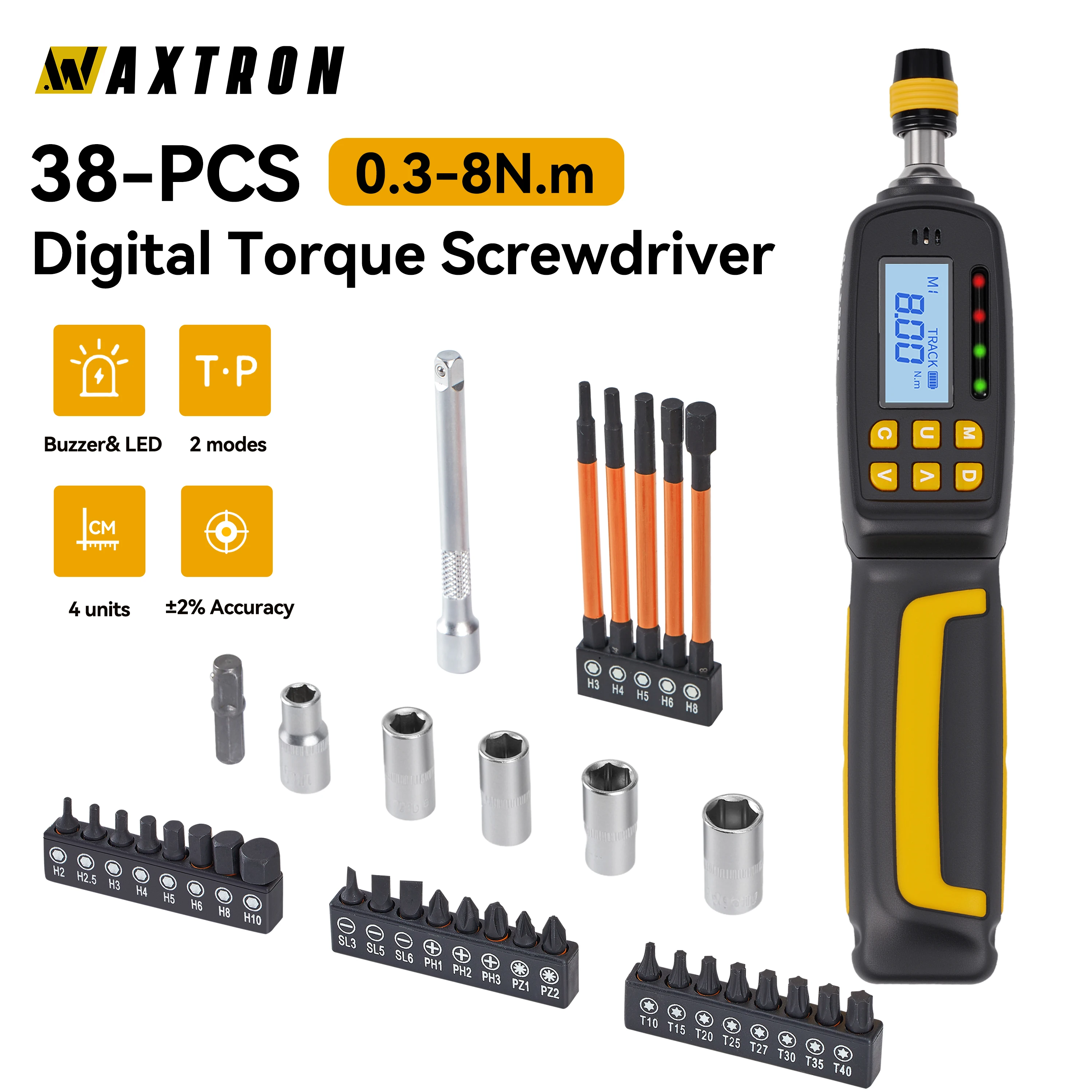 Digital Torque Screwdriver Kit 2.6-70.8 in-lbs Adjustable Torque Screwdriver 1/4" Drive 38PCS Bits & Sockets Set For Bike
Digital Torque Screwdriver Kit 2.6-70.8 in-lbs Adjustable Torque Screwdriver 1/4" Drive 38PCS Bits & Sockets Set For Bike