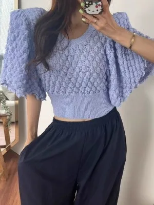 Slim Fit Bubble Pattern Knitwear Women's Summer Thin Hollow out oulder Pad Wide Sve Top Trendy round Ne ort Sve
Slim Fit Bubble Pattern Knitwear Women's Summer Thin Hollow out oulder Pad Wide Sve Top Trendy round Ne ort Sve