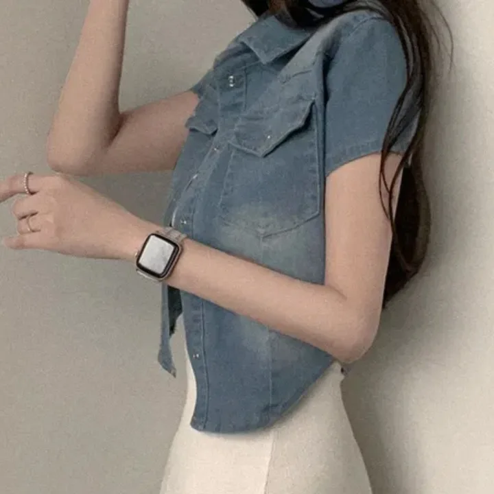 Women's Slim Fit ort Sve Denim irt Spring 2025 Korean Sle Versatile Waist-Cinching Faionable Casual irt
Women's Slim Fit ort Sve Denim irt Spring 2025 Korean Sle Versatile Waist-Cinching Faionable Casual irt