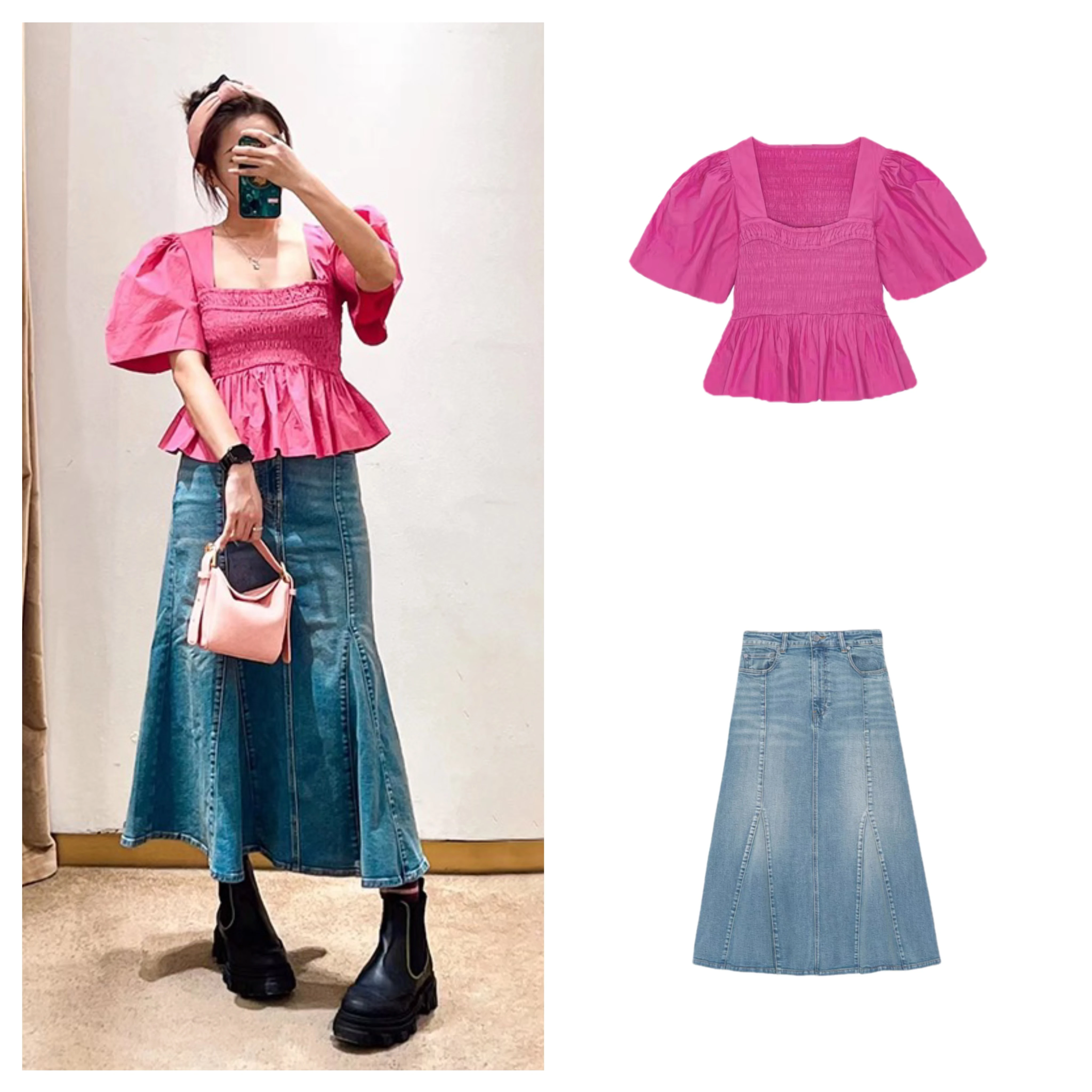 Sweet And Spicy Girl's Pink Collar Elastic Top High Waist Jeans Skirt Set Short Sleeve Bubble Sleeve Pure Cotton Spring 2024
Sweet And Spicy Girl's Pink Collar Elastic Top High Waist Jeans Skirt Set Short Sleeve Bubble Sleeve Pure Cotton Spring 2024