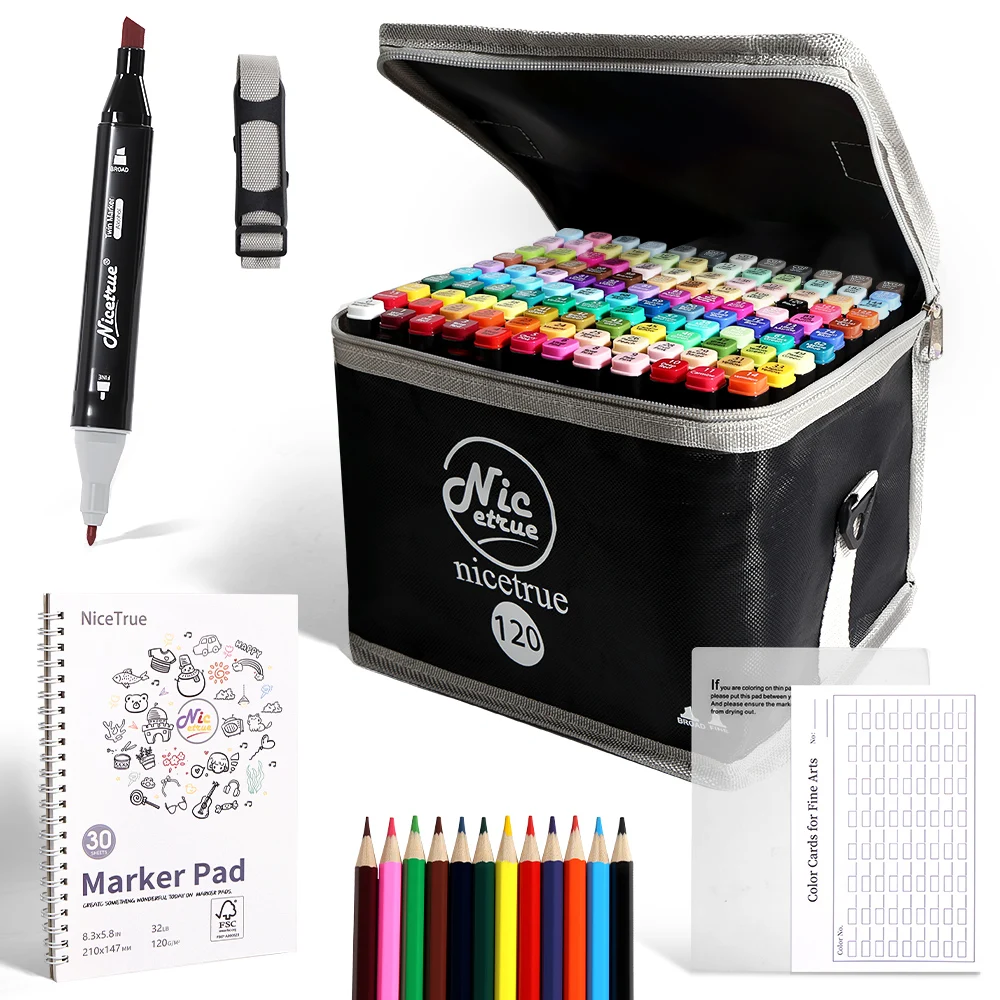 Nicetrue 120 Colors Double-Sided Alcohol-based Canvas Art Marker Set Fine Art Marker Set for Fine Artists Markers Set Guide Book
Nicetrue 120 Colors Double-Sided Alcohol-based Canvas Art Marker Set Fine Art Marker Set for Fine Artists Markers Set Guide Book