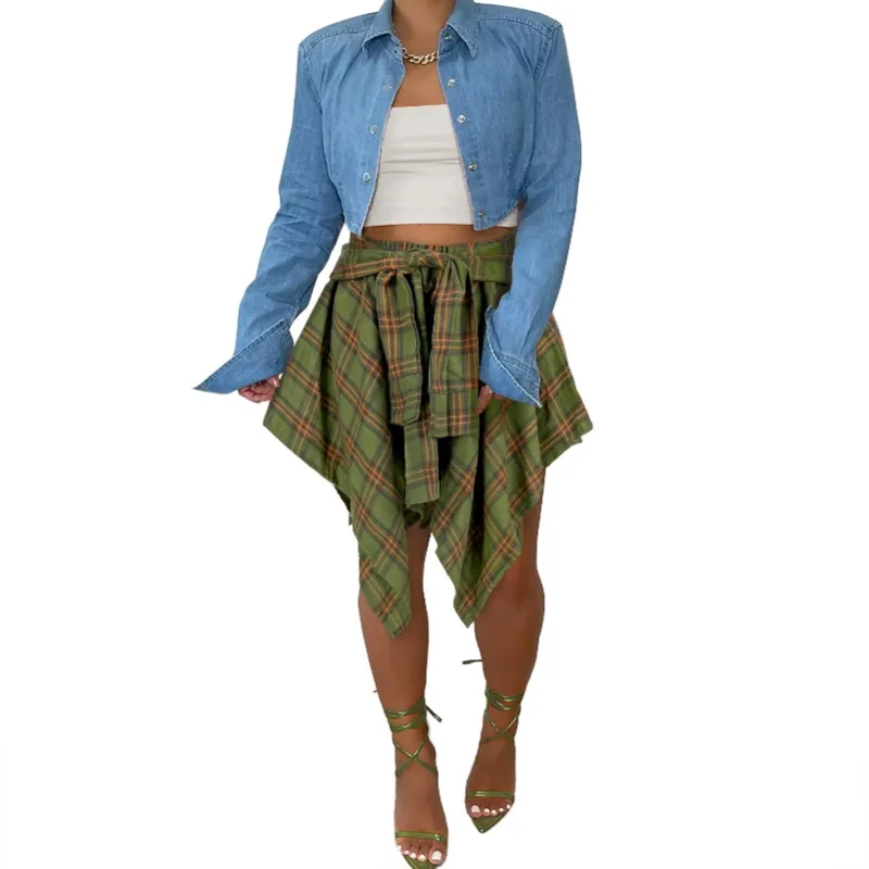 Personalized Street Amazon European and American Women's Nightclub, Fashionable Irregular Plaid Tied Sleeves Fake Shirt Skirt
Personalized Street Amazon European and American Women's Nightclub, Fashionable Irregular Plaid Tied Sleeves Fake Shirt Skirt