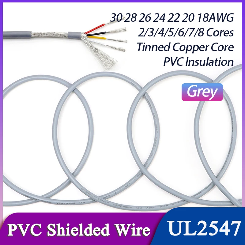 1-20M Grey 30 28 26 24 22 20 18AWG UL2547 PVC Shielded Wire Signal Shielded Cable 2 3 4 5 6 7 8Cores Channel Audio Line
1-20M Grey 30 28 26 24 22 20 18AWG UL2547 PVC Shielded Wire Signal Shielded Cable 2 3 4 5 6 7 8Cores Channel Audio Line