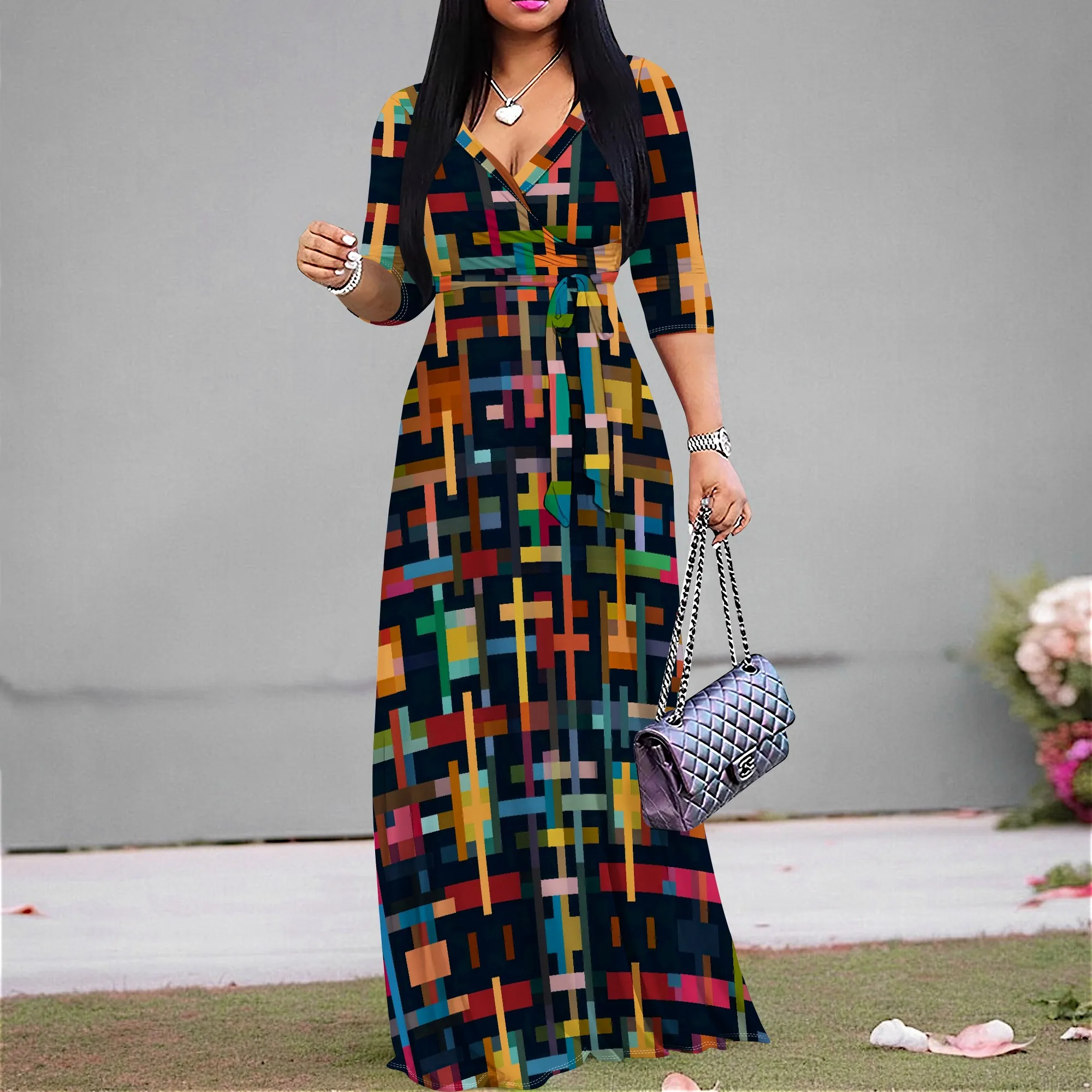 Women's V-Neck Wrap Maxi Dress 3/4 Sleeve Geometric Print A-Line Dress with Tie Belt for Fall Office Party XS-3XL
Women's V-Neck Wrap Maxi Dress 3/4 Sleeve Geometric Print A-Line Dress with Tie Belt for Fall Office Party XS-3XL