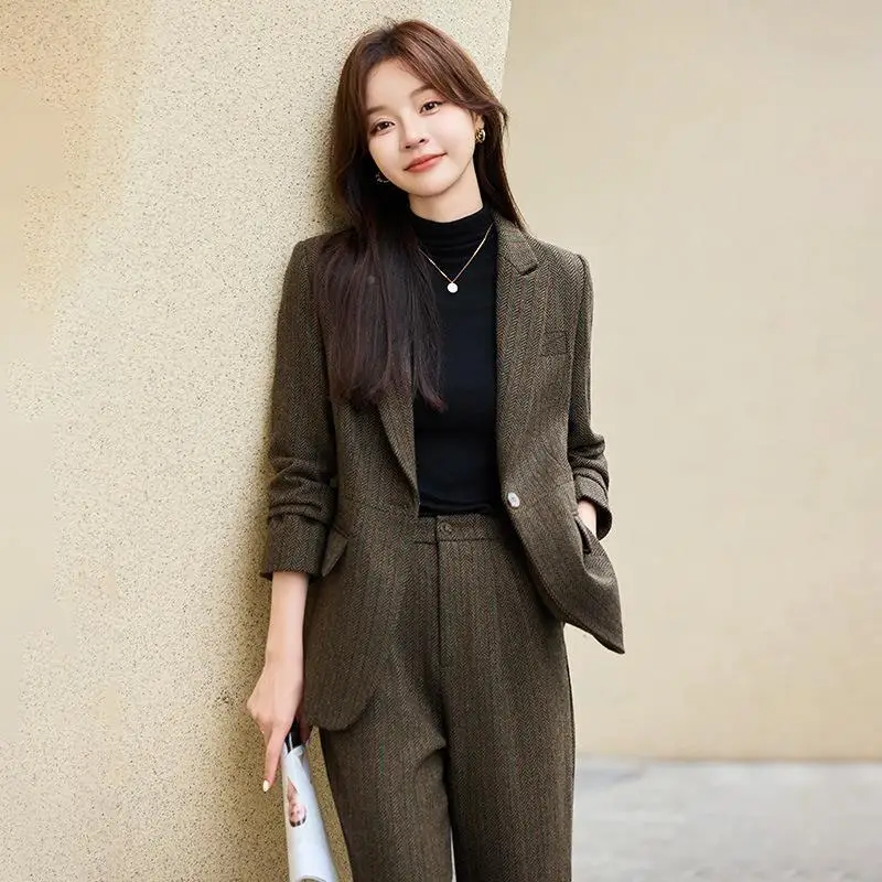 Autumn High-End Women's Suit Set Casual Wide-Length Blu Pink Profional Workwear Long Pants Polyester Fiber Long Sve
Autumn High-End Women's Suit Set Casual Wide-Length Blu Pink Profional Workwear Long Pants Polyester Fiber Long Sve