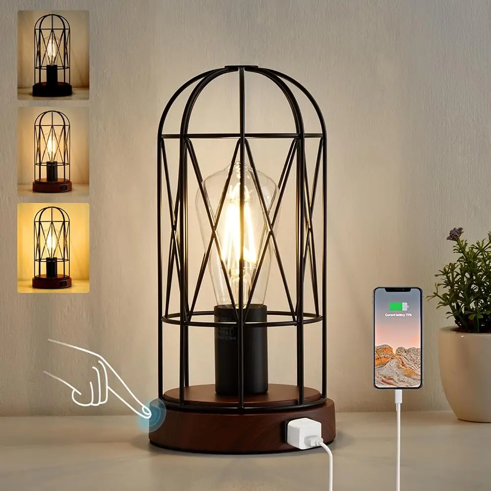 Industrial Table Lamp, Small Touch Control Edison Desk Lamp 3 Way Dimmable Vintage Bedside Lamp With Ac Outlet Metal Cage
Industrial Table Lamp, Small Touch Control Edison Desk Lamp 3 Way Dimmable Vintage Bedside Lamp With Ac Outlet Metal Cage