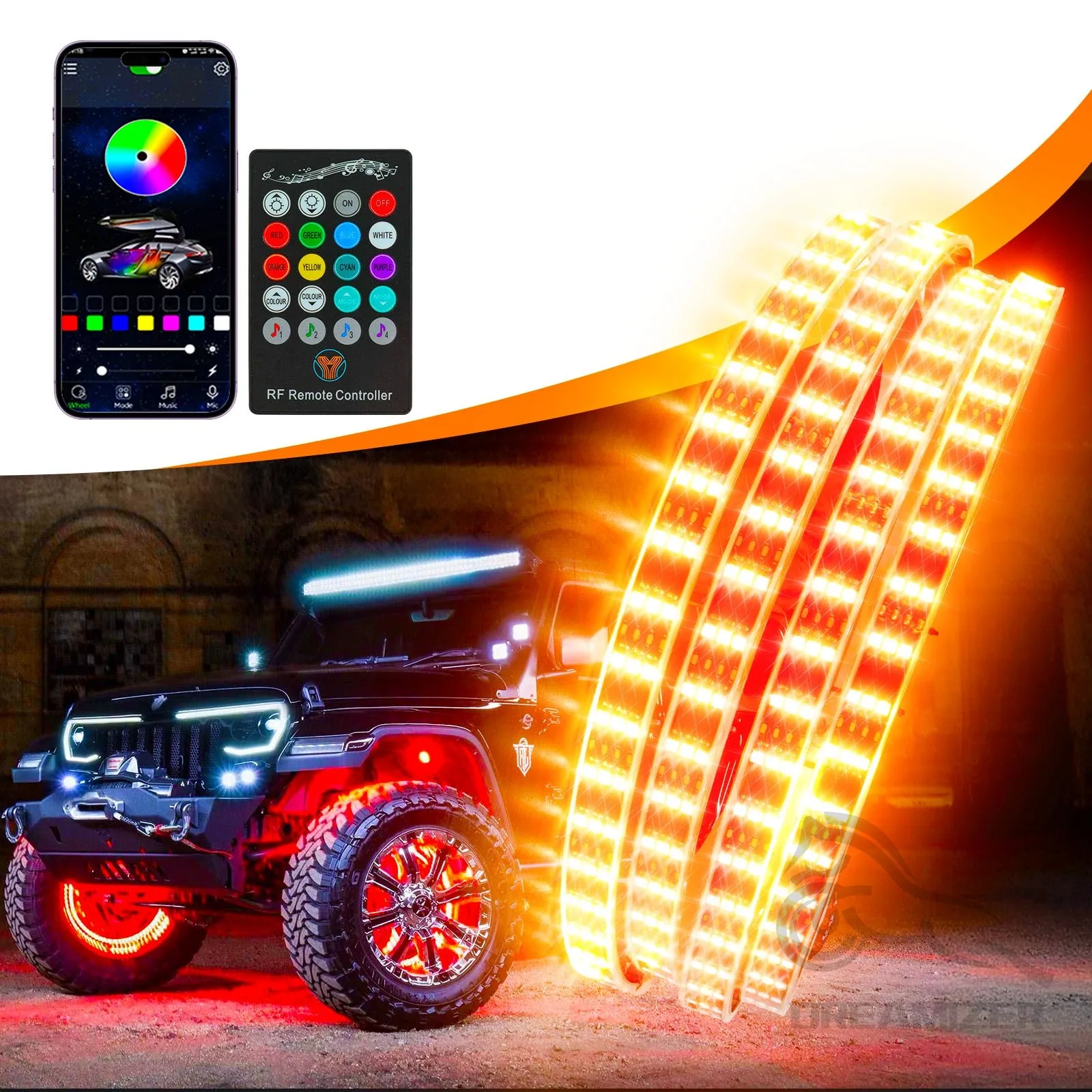 4Pcs Colorful Car Hub Lamp RGB Kit Waterproof LED Strip Light APP/Remote Control Car Wheel Ring Neon Light Strip Adjustable Hub
4Pcs Colorful Car Hub Lamp RGB Kit Waterproof LED Strip Light APP/Remote Control Car Wheel Ring Neon Light Strip Adjustable Hub