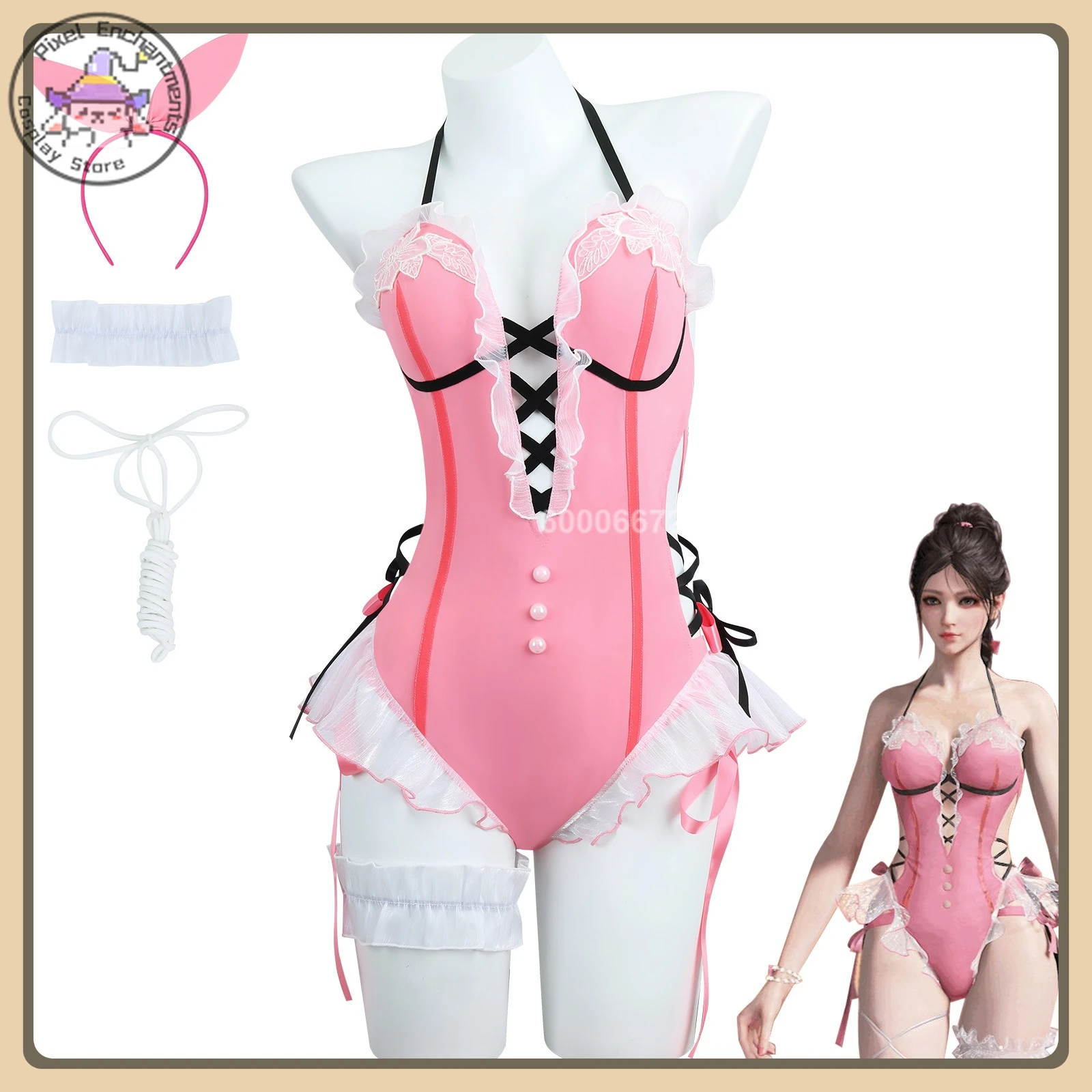 Игра Shen Miao Косплей Костюм (Милый пляжный стиль) Купальник с рюшами Аксессуары для волос Полный комплект Высококачественный косплей костюм (женский)
Игра Shen Miao Косплей Костюм (Милый пляжный стиль) Купальник с рюшами Аксессуары для волос Полный комплект Высококачественный косплей костюм (женский)