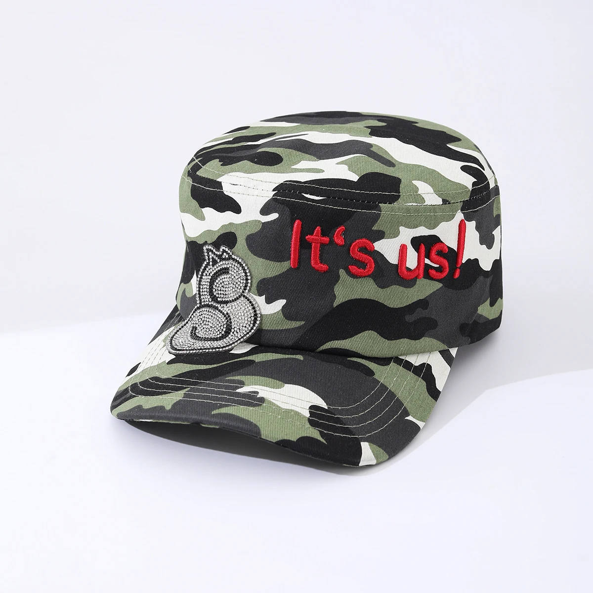 Contemporary camouflage leopard print embroidered letter baseball cap for street fashion - glittering rhinestone beanie cap
Contemporary camouflage leopard print embroidered letter baseball cap for street fashion - glittering rhinestone beanie cap
