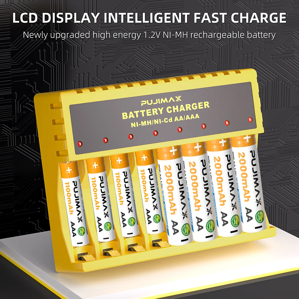 PUJIMAX 1.2V Ni-MH Ni-Cd AAA/AA Recharge Battery Charger LED Display Independent 8-Slots With Cable Equipment Accessories  
PUJIMAX 1.2V Ni-MH Ni-Cd AAA/AA Recharge Battery Charger LED Display Independent 8-Slots With Cable Equipment Accessories 