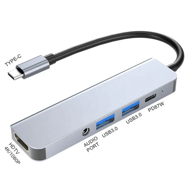 5 in 1 Aluminium Alloy Type-c Hub with PD100W 5Gbps Usb3.0 4K Hdtv Display Port 3.5mm Aux Port Usb-c Hub
5 in 1 Aluminium Alloy Type-c Hub with PD100W 5Gbps Usb3.0 4K Hdtv Display Port 3.5mm Aux Port Usb-c Hub
