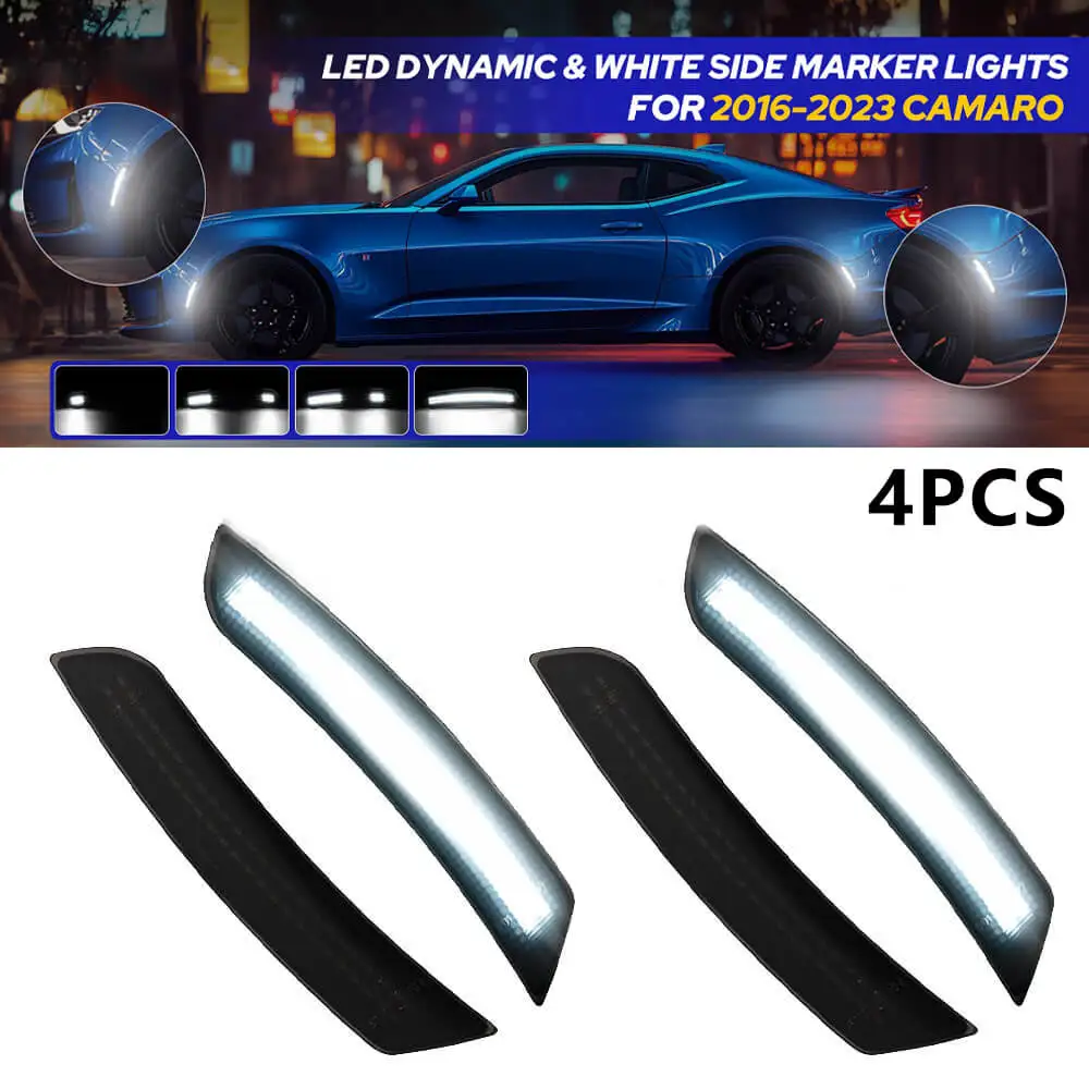 4 динамических светодиодных указателя поворота для переднего и заднего бампера, белые сигнальные огни, габаритные огни для Chevrolet Camaro 2016-2023
4 динамических светодиодных указателя поворота для переднего и заднего бампера, белые сигнальные огни, габаритные огни для Chevrolet Camaro 2016-2023
