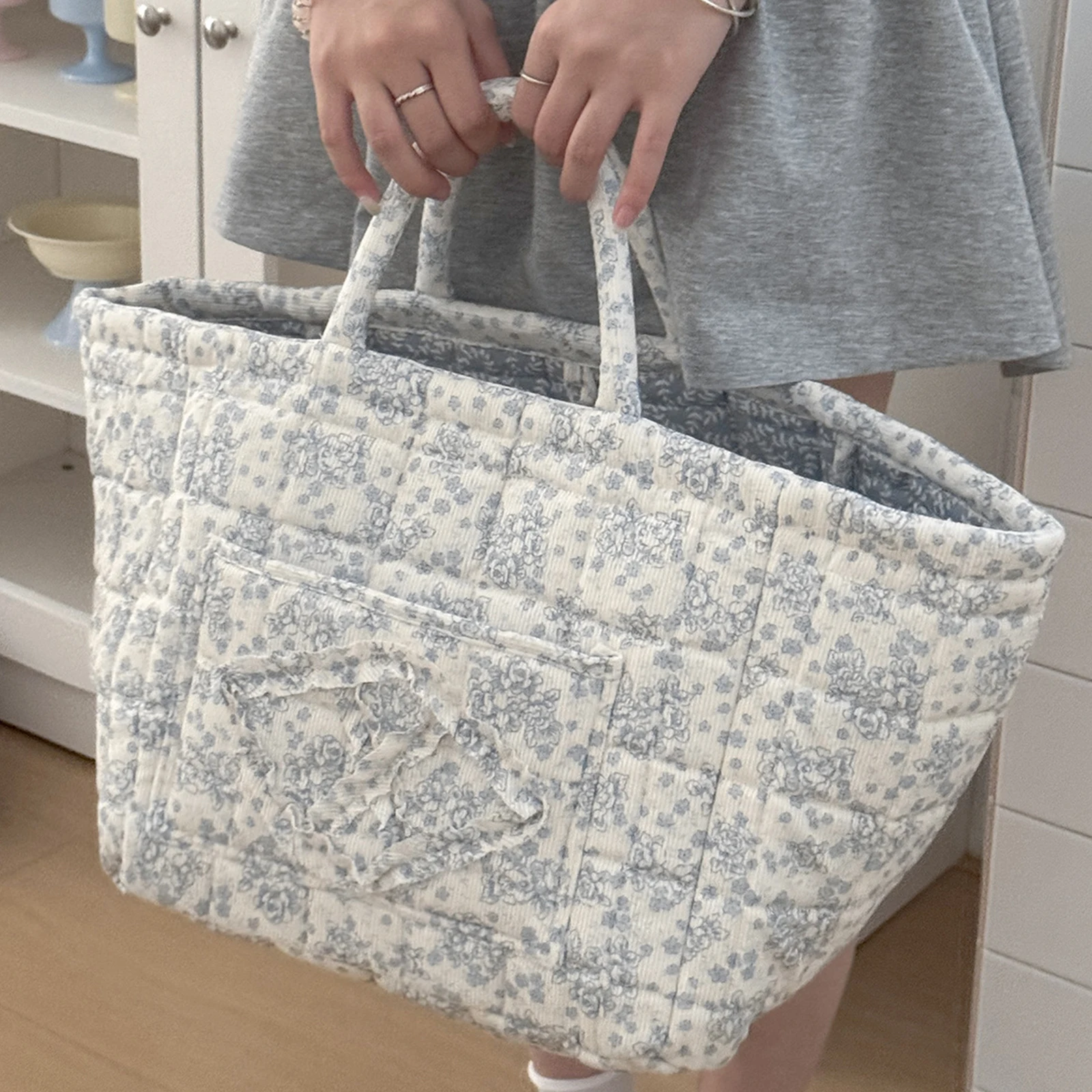 Quilted Fabric Storage Basket with Handles Foldable Floral Organizer Bin (Blue)
Quilted Fabric Storage Basket with Handles Foldable Floral Organizer Bin (Blue)