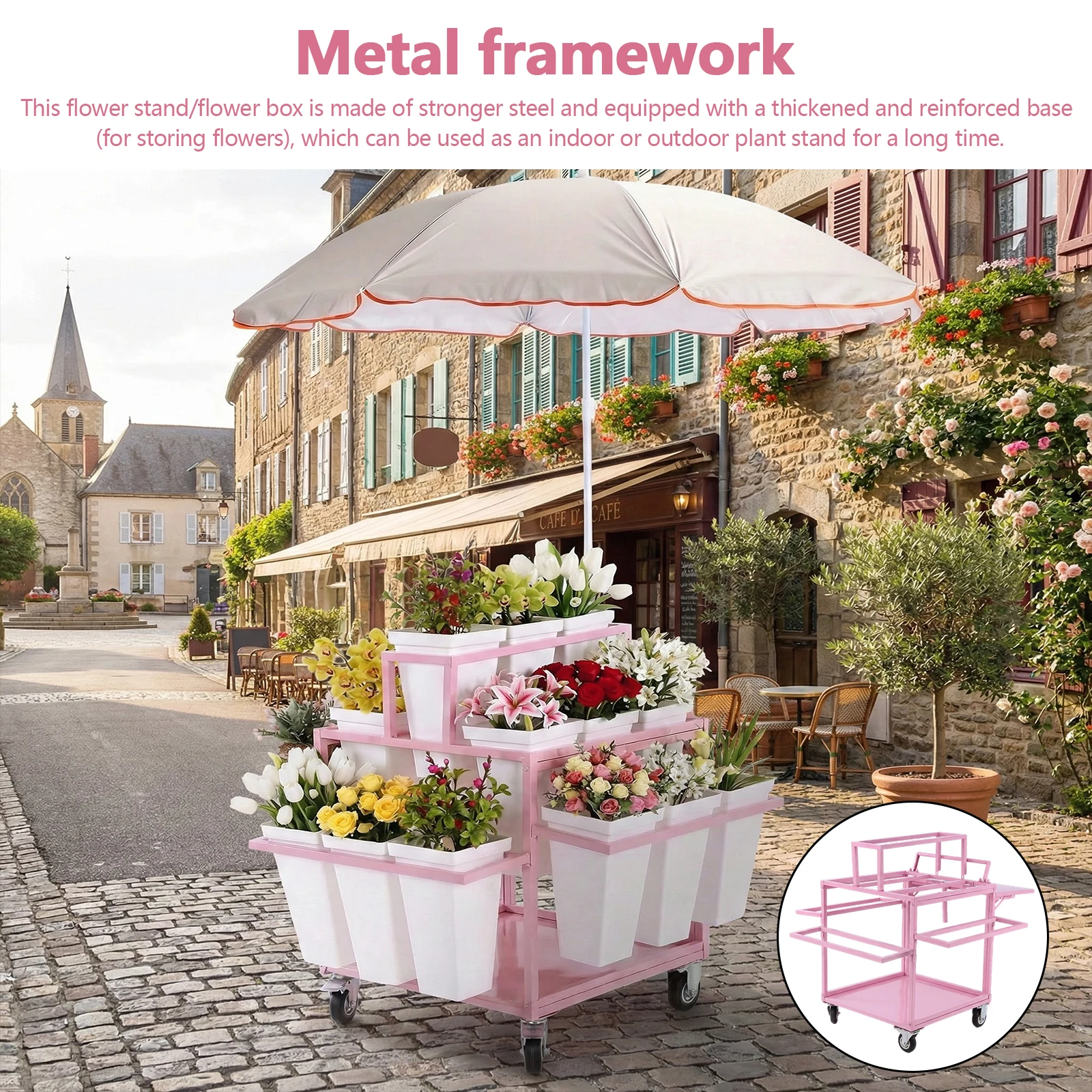 Стеллаж-тележка для цветов с 18 ведрами, передвижная подставка для цветов на колесах с зонтом для использования в помещении, на террасе, в саду, дома
Стеллаж-тележка для цветов с 18 ведрами, передвижная подставка для цветов на колесах с зонтом для использования в помещении, на террасе, в саду, дома