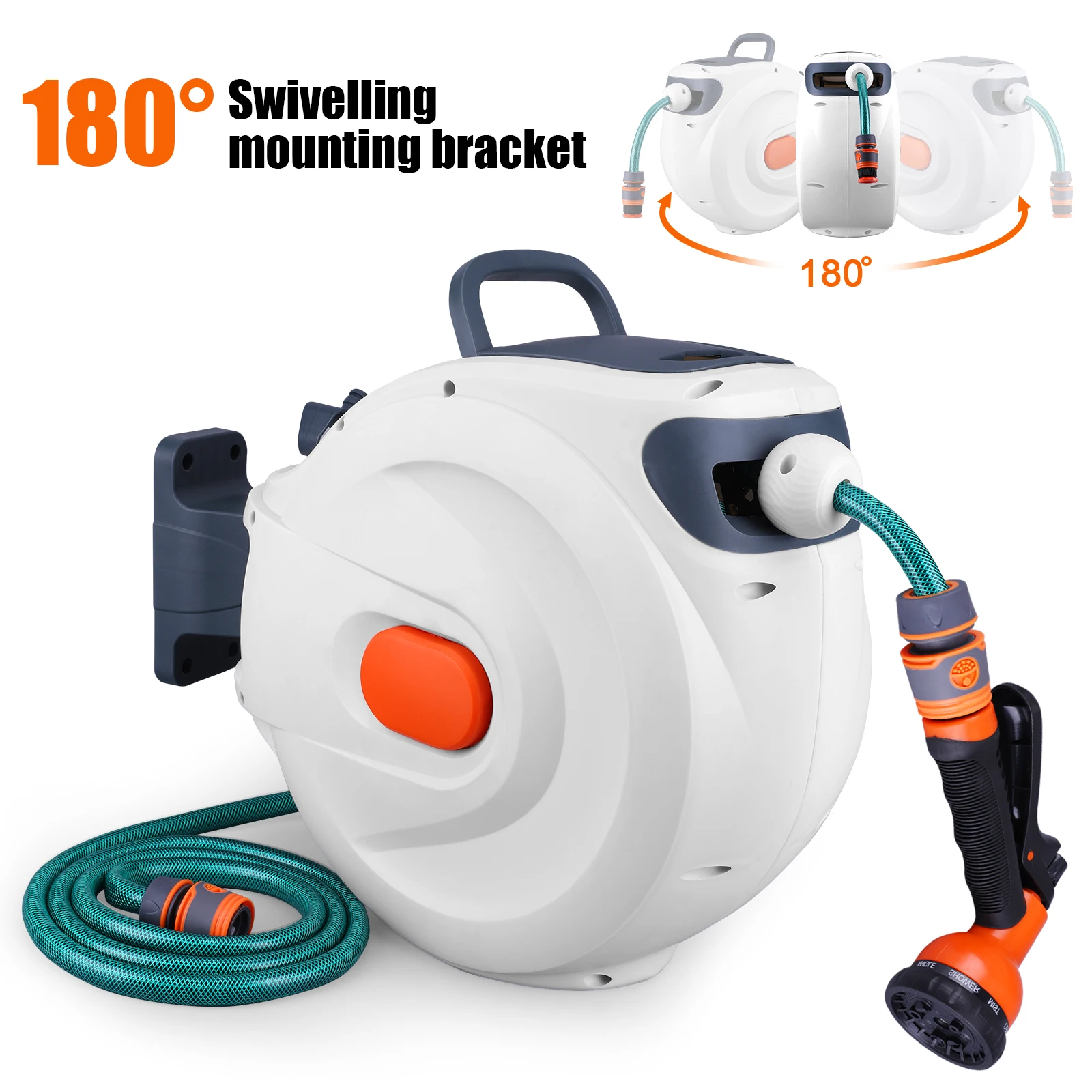 65 Ft Retractable Garden Hose Reel Automatic Hose Reel 180 Degree Swivel Bracket Telescopic Water Hose Reel for Car Washing
65 Ft Retractable Garden Hose Reel Automatic Hose Reel 180 Degree Swivel Bracket Telescopic Water Hose Reel for Car Washing