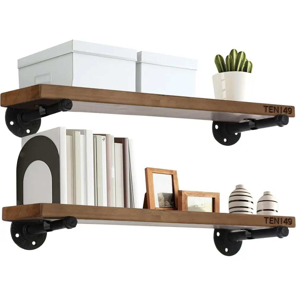 Rustic Wooden Floating Shelves - 24 Wide Industrial Pipe Wall Shelving for Home Decor and Kitchen Storage
Rustic Wooden Floating Shelves - 24 Wide Industrial Pipe Wall Shelving for Home Decor and Kitchen Storage