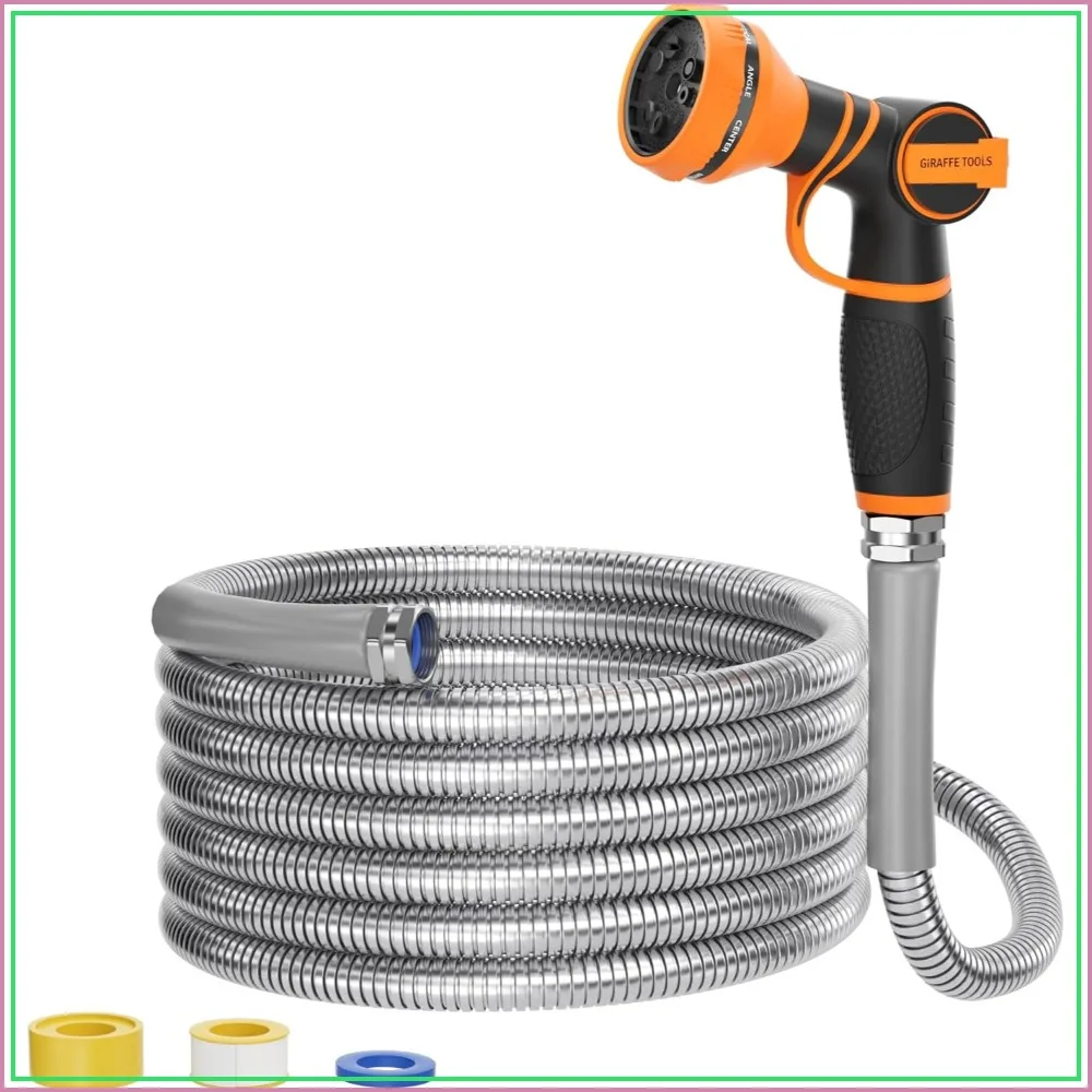 Garden Hose 50ft x 3/4", 304 Stainless Steel Metal Water Hose, No Kink, Flexible, Lightweight with 9 Pattern Spray Nozzle
Garden Hose 50ft x 3/4", 304 Stainless Steel Metal Water Hose, No Kink, Flexible, Lightweight with 9 Pattern Spray Nozzle