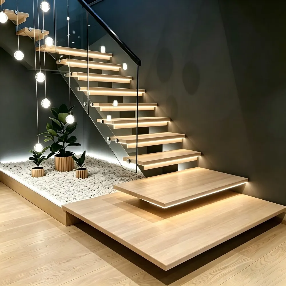 Modern Interior Stairs Designer Home Villa Wooden Stairs, Custom Stairs with Glass Stainless Steel Handrails
Modern Interior Stairs Designer Home Villa Wooden Stairs, Custom Stairs with Glass Stainless Steel Handrails