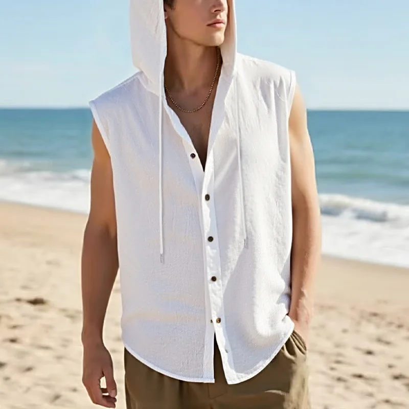 2026 New Summer Men's Casual Solid Linen Hooded Sleeveless Shirt
2026 New Summer Men's Casual Solid Linen Hooded Sleeveless Shirt