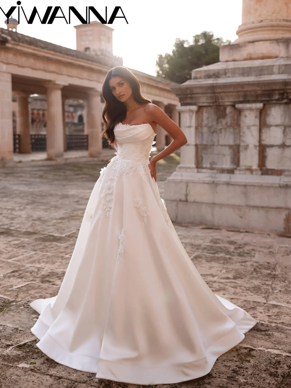 Strapless Dazzling Pearls Wedding Dress Handmade 3D Floral Satin Long Bridal Gown Customized A-line Dreamy Dresses For Bride
Strapless Dazzling Pearls Wedding Dress Handmade 3D Floral Satin Long Bridal Gown Customized A-line Dreamy Dresses For Bride
