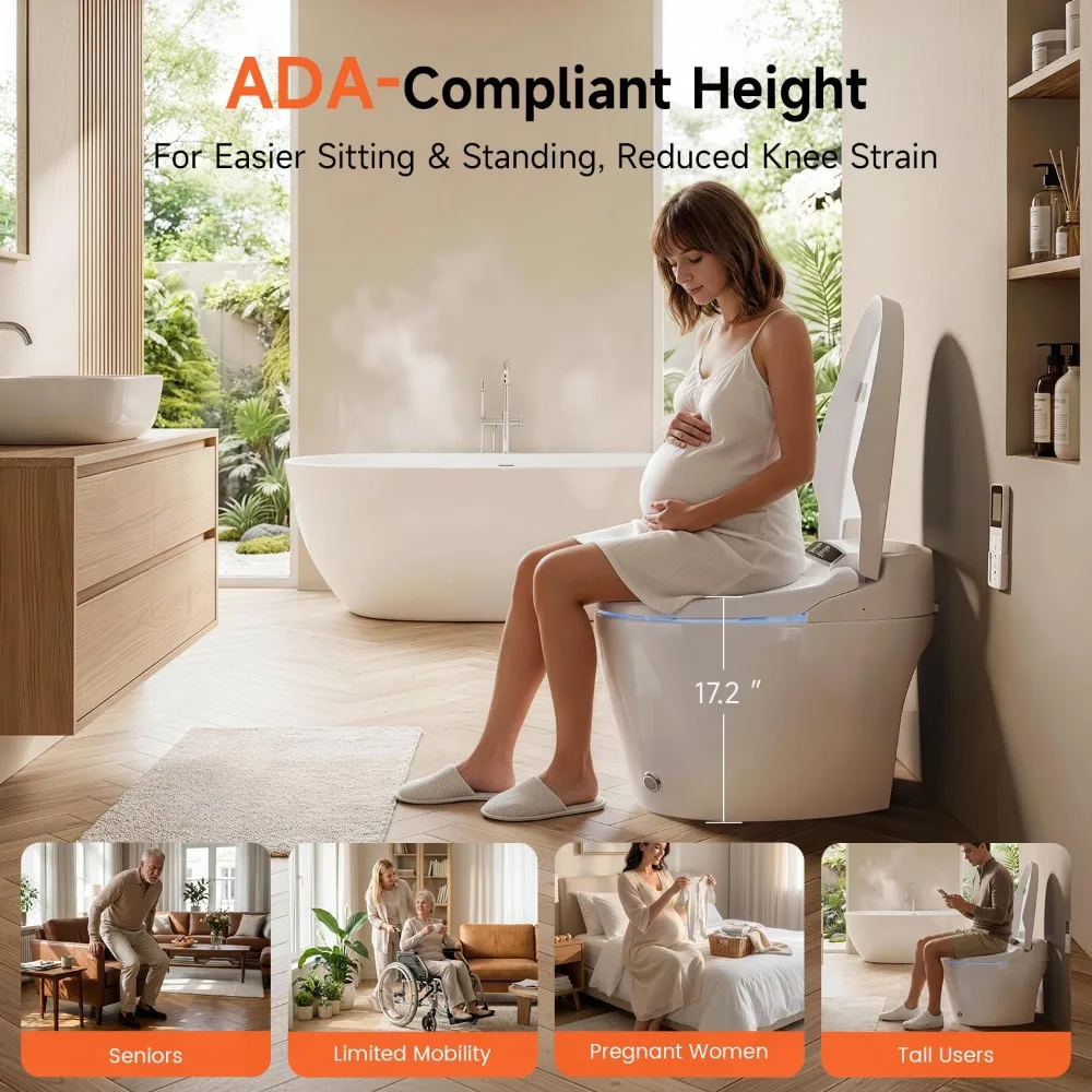 Smart Tankless Toilet, Built-in Bidet, Auto Open/Close Lid, Foot Sensor, Heated, 1.28GPF, Home Use, Custom
Smart Tankless Toilet, Built-in Bidet, Auto Open/Close Lid, Foot Sensor, Heated, 1.28GPF, Home Use, Custom