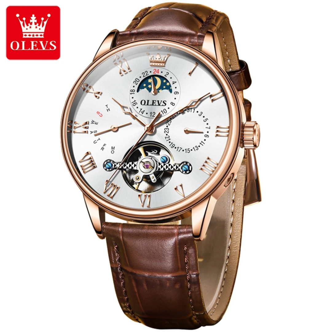 OLEVS 7009 Business Mechanical Watch Gift Genuine Leather Watchband Round-dial Wristwatch Week Display Calendar
OLEVS 7009 Business Mechanical Watch Gift Genuine Leather Watchband Round-dial Wristwatch Week Display Calendar